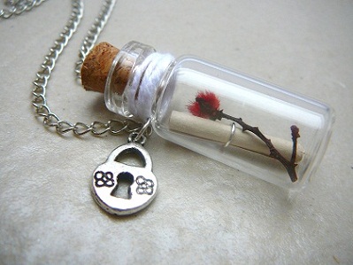 Message In A Bottle, Bottle Necklace, Personalized Necklace, Secret Message, Love Letter, Real Australian Flower In A Bottle