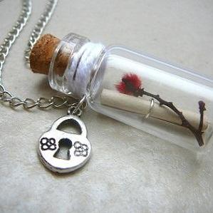 Message in a Bottle, Bottle Necklace, Personalized Necklace, Secret Message, Love Letter, Real Australian Flower in a Bottle